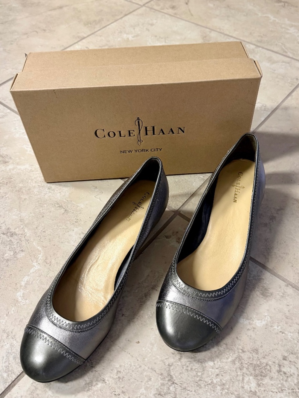 Cole Haan (Wedge) Ballet Flat, Pewter Cap Toe 8.5
